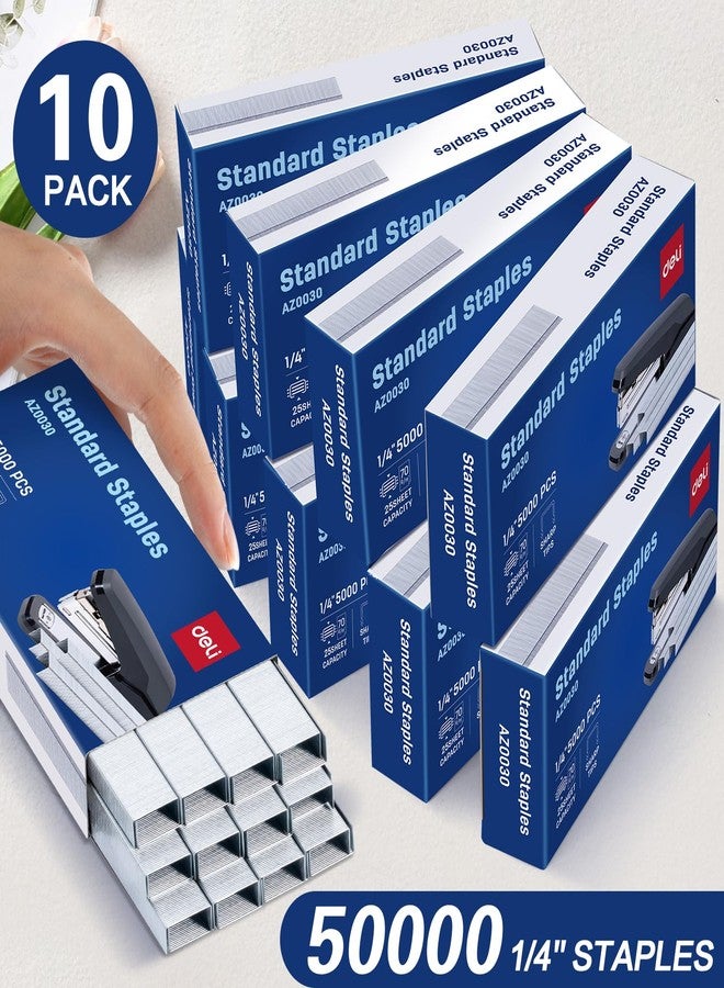 Deli Staples, 50000 Staples, Standard Staples for Desktop Staplers, 1/4'' Length, 210/Strip, 10 Boxes of 5000 Each - Image 2
