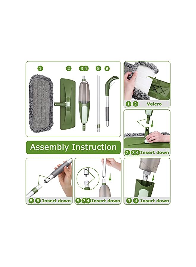 PROMASS Spray Mop, Floor Mops with Spray, Spraying Mops for Floors with 5 Reusable Pads, Microfibre Flat Mop for Cleaning Laminate Hardwood Tile - Send Cleaning Scraper - Image 2