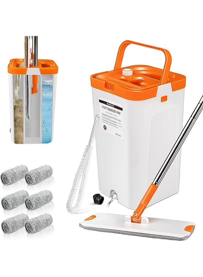 PROMASS Spray Mop, Floor Mops with Spray, Spraying Mops for Floors with 5 Reusable Pads, Microfibre Flat Mop for Cleaning Laminate Hardwood Tile - Send Cleaning Scraper - Image 1