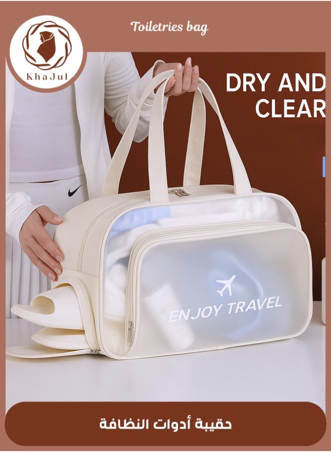 خاجول حقيبة سباحة مضادة للماء مع مقصورات مبللة وجافة، حقيبة شاطئ رياضية للياقة البدنية، تخزين لأدوات الزينة ومستحضرات التجميل (أبيض) - Image 1