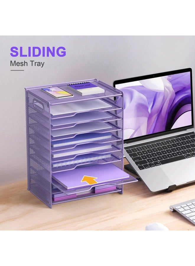 OUTWOLF 10 Tier Paper Organizer - Letter Tray Mesh Desk File Organizer with Handles for Office School Desktop, Purple - Image 5