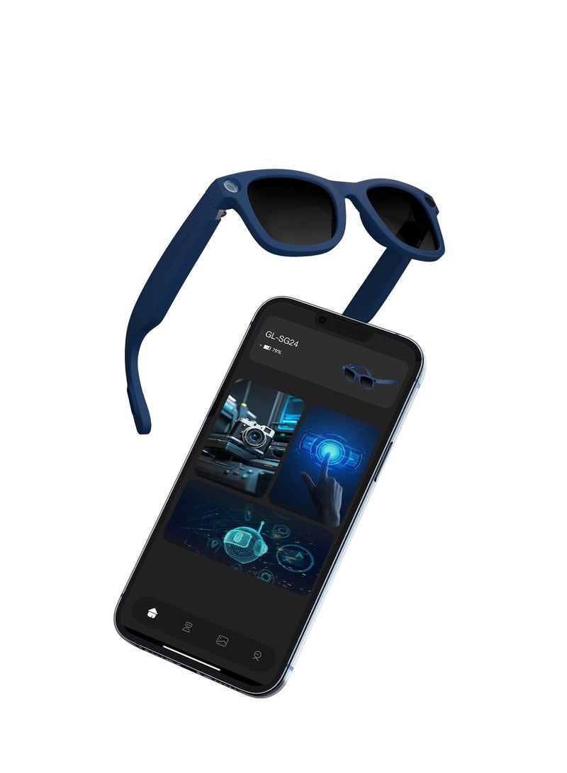 جرين ليون نظارات ذكية مع AI، ترجمة فورية، ترجمة مدعومة Ai، إطار خفيف ومريح، تعرف على الصور مدعوم بالذكاء الاصطناعي، ميكروفون مع تقليل الضوضاء - باللون أزرق - Image 3