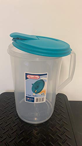 Sterilite 0488 OneGallon Round Pitcher Clear Base with BlueAtoll Teal Lid and Tab