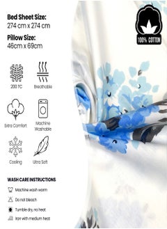 Raymond Raymond Home King Flat Sheet Bedsheet 200 Thread Count Luxirious 100% Long Staple Cotton Bedding Printed Sateen Percale Bed Linen with 2 Pillow Case - Blue (274 * 274 CM)  - Image 5