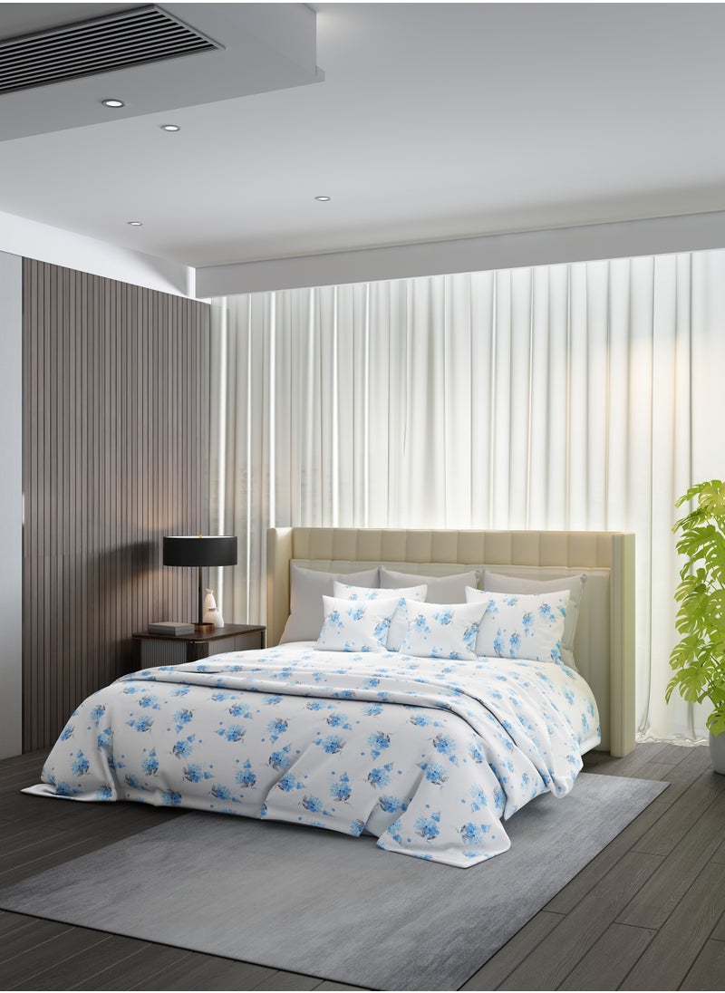 Raymond Raymond Home King Flat Sheet Bedsheet 200 Thread Count Luxirious 100% Long Staple Cotton Bedding Printed Sateen Percale Bed Linen with 2 Pillow Case - Blue (274 * 274 CM)  - Image 1