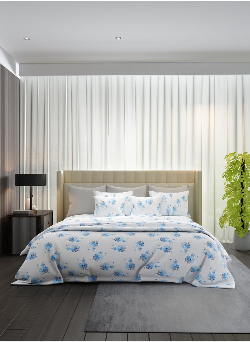 Raymond Raymond Home King Flat Sheet Bedsheet 200 Thread Count Luxirious 100% Long Staple Cotton Bedding Printed Sateen Percale Bed Linen with 2 Pillow Case - Blue (274 * 274 CM)  - Image 2