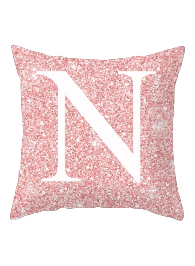 NIBEMINENT Alphabet N Printed Cushion Cover Pink/White 45x45cm