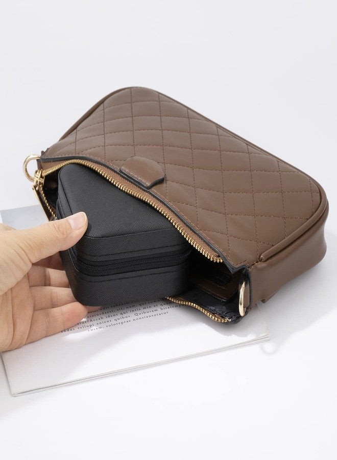 Obsoorth Small Travel Jewelry Case Box Organizer Earring Ring Holder for Traveling Necklace Women Children Kids Little Girls Gift PU Leather Portable Storage Carrier - Black - Image 4