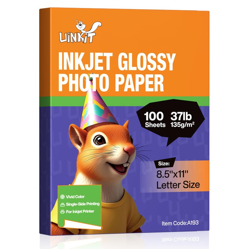 Uinkit 37lb Thin Flyer Paper Glossy 8.5x11 Inkjet 100 Sheets Single Side DIY Chip Bag 135gsm Printer Picture for Inkjet Printer with Dye Ink Letter size A4 Brochure (8.5X11X100) - Image 1