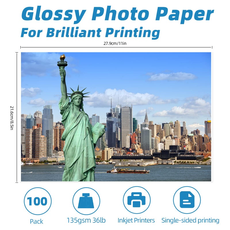 Uinkit 37lb Thin Flyer Paper Glossy 8.5x11 Inkjet 100 Sheets Single Side DIY Chip Bag 135gsm Printer Picture for Inkjet Printer with Dye Ink Letter size A4 Brochure (8.5X11X100) - Image 2