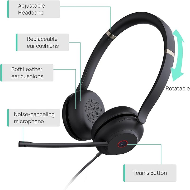 UH37 UC Dual Professional USB Headset with Microphone - Image 2