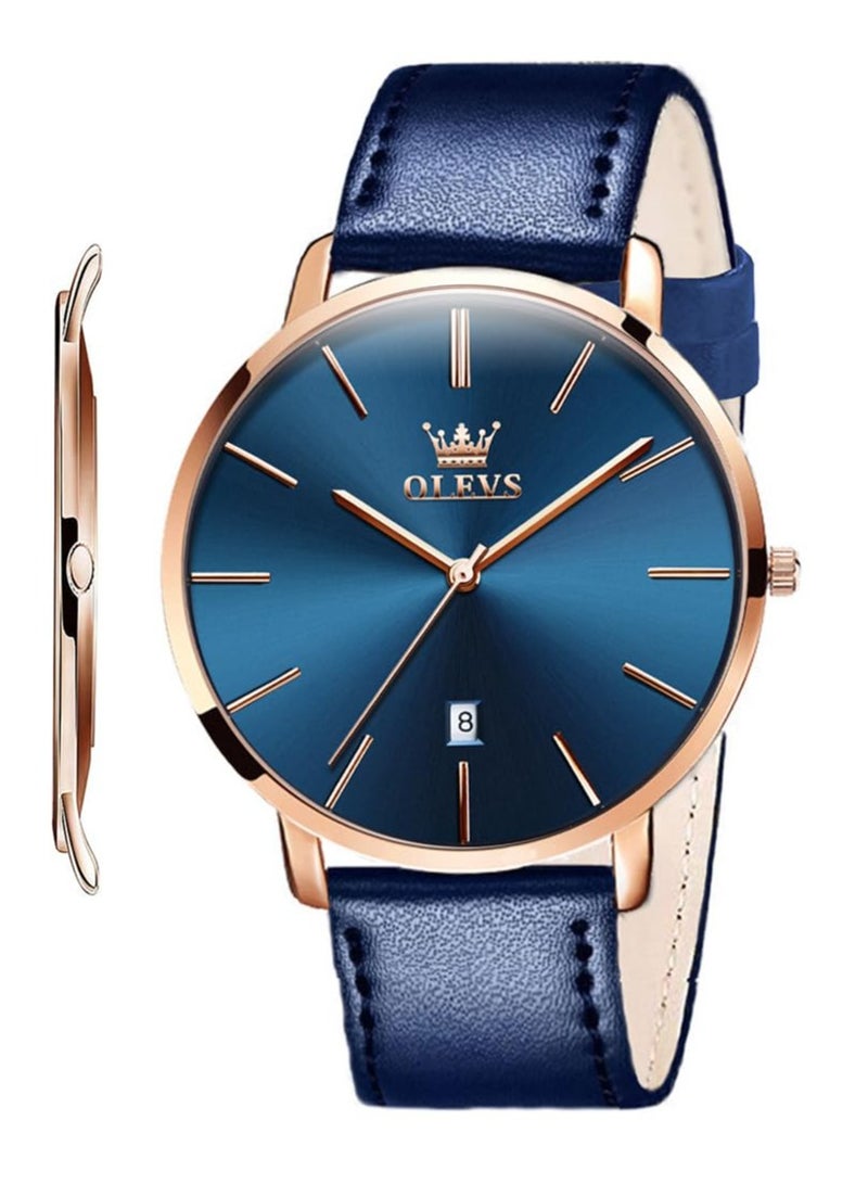 أوليفز ساعات OLEVS للرجال بسيطة للغاية ورفيعة للغاية كاجوال تناظرية كوارتز تاريخ ساعة مقاومة للماء رفيعة وبسيطة كبيرة الوجه مع سوار جلدي قديم للرجال - Image 1