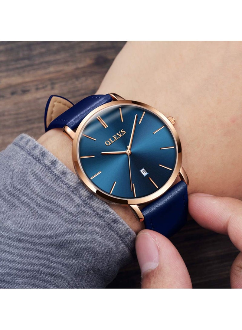 أوليفز ساعات OLEVS للرجال بسيطة للغاية ورفيعة للغاية كاجوال تناظرية كوارتز تاريخ ساعة مقاومة للماء رفيعة وبسيطة كبيرة الوجه مع سوار جلدي قديم للرجال - Image 2