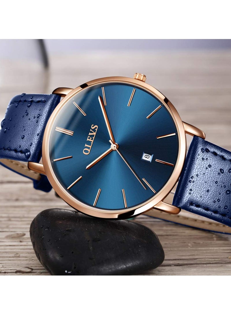 أوليفز ساعات OLEVS للرجال بسيطة للغاية ورفيعة للغاية كاجوال تناظرية كوارتز تاريخ ساعة مقاومة للماء رفيعة وبسيطة كبيرة الوجه مع سوار جلدي قديم للرجال - Image 4