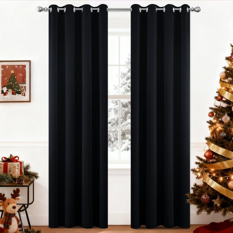 Yakamok 84 Inch Long Blackout Curtains for Bedroom, Thermal Insulated Room Darkening Black Curtains, Light Blocking Blackout Drapes for Living Room- 2 Panels,52 Inch Width - Image 1