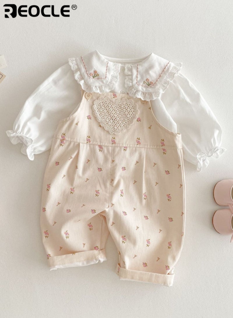 ريوكل أفرهول زهور للبنات مع أحزمة قابلة للتعديل وتصميم بنطلون تعليقي بنمط مزهر مع راحة ناعمة للعب في حديقة الربيع - Image 1