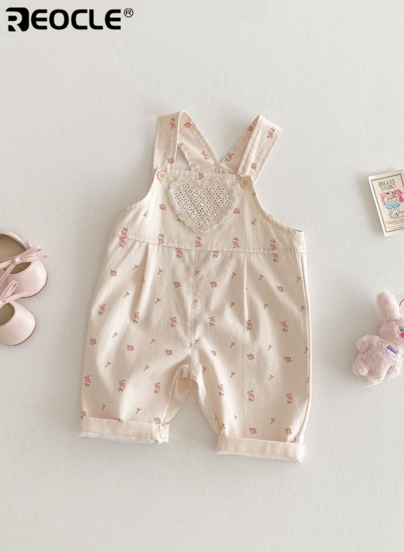 ريوكل أفرهول زهور للبنات مع أحزمة قابلة للتعديل وتصميم بنطلون تعليقي بنمط مزهر مع راحة ناعمة للعب في حديقة الربيع - Image 2