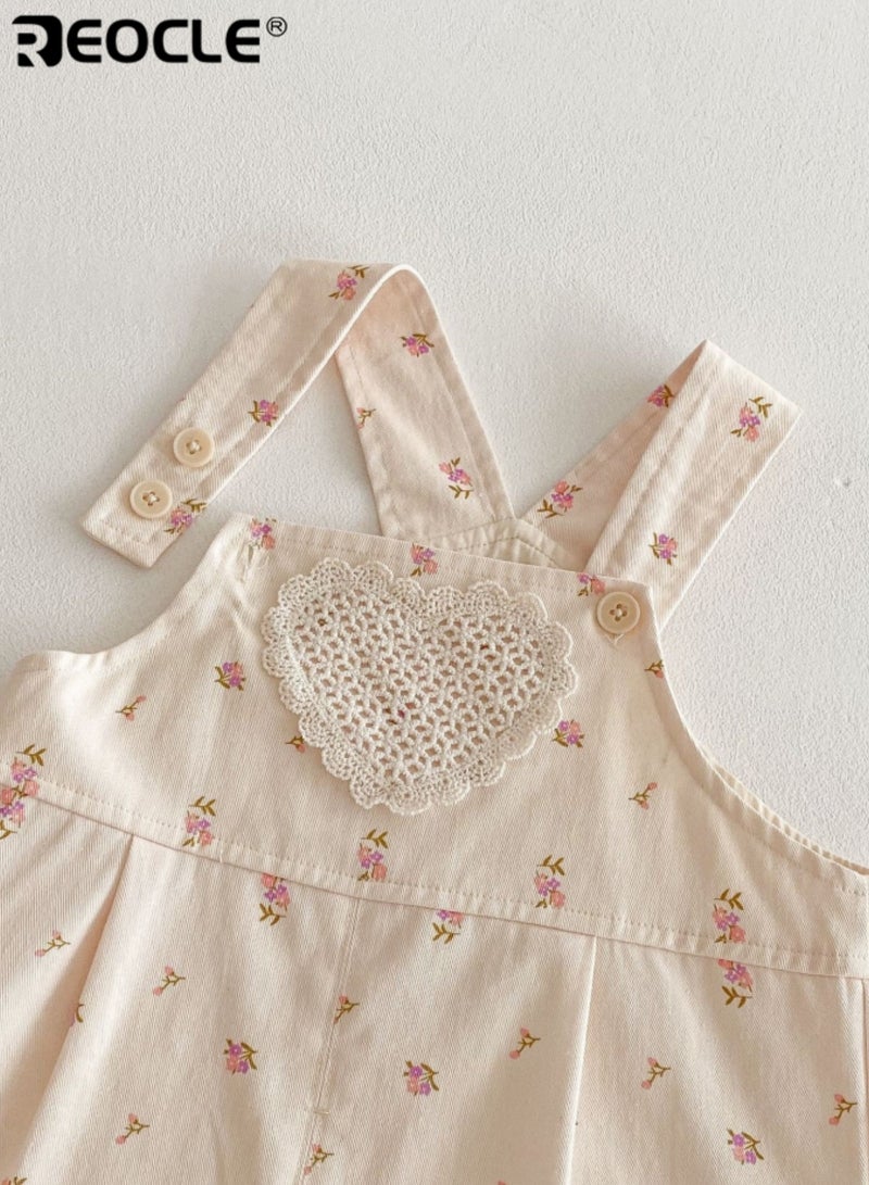 ريوكل أفرهول زهور للبنات مع أحزمة قابلة للتعديل وتصميم بنطلون تعليقي بنمط مزهر مع راحة ناعمة للعب في حديقة الربيع - Image 3