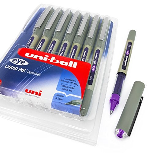 Uni-Ball-EYE Uni-Ball - UB-157 Rollerball Pens - 0.7mm Nib - Violet Purple Ink - Wallet of 8 - Image 1