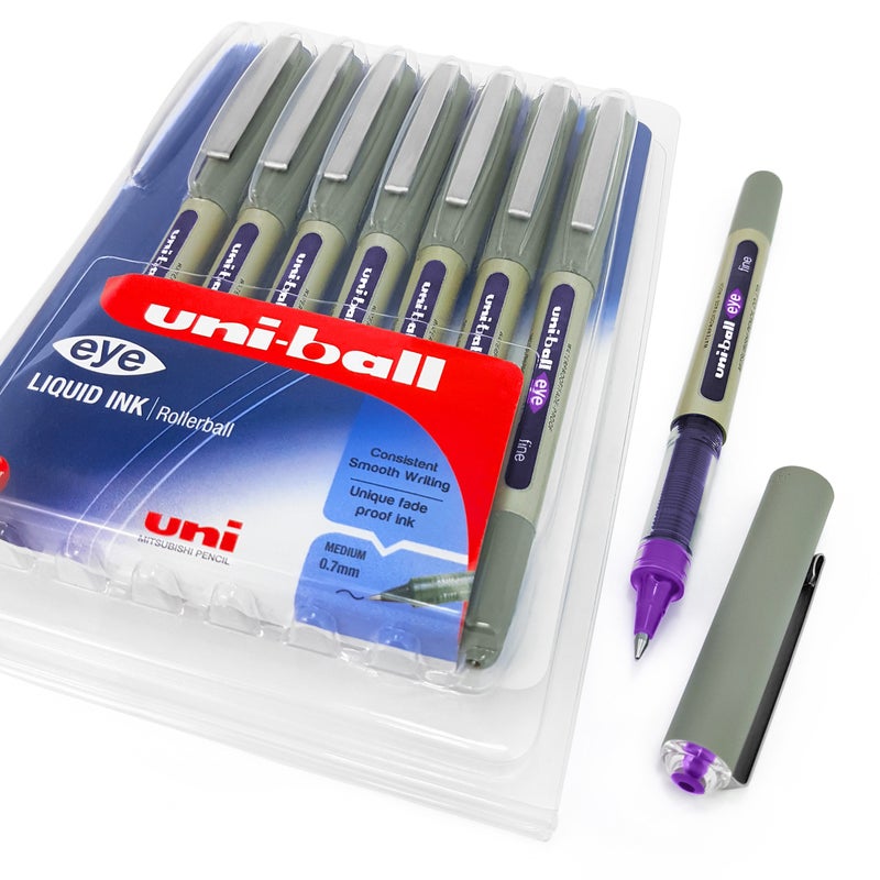 Uni-Ball-EYE Uni-Ball - UB-157 Rollerball Pens - 0.7mm Nib - Violet Purple Ink - Wallet of 8 - Image 4