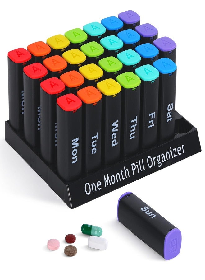 CAidRE Monthly Pill Organizer 2 Times a Day - 28 Day Pill Box AM PM, Daily Medicine Organizer for Vitamins, Supplements, Medications - Large Travel-Friendly 4 Week Pill Case for Home & Travel, Black - Image 1