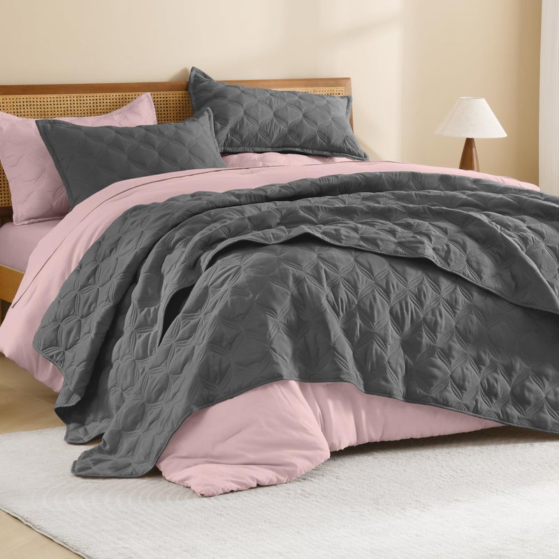 Litanika Litanika Oversized King Bedspreads 128x120 Quilt Set  3 Piece Grey Lightweight Comforter Coverlets Bedding Cover Bed Decor All SeasonSuper King Plus  1 Quilt 2 Pillowcases 