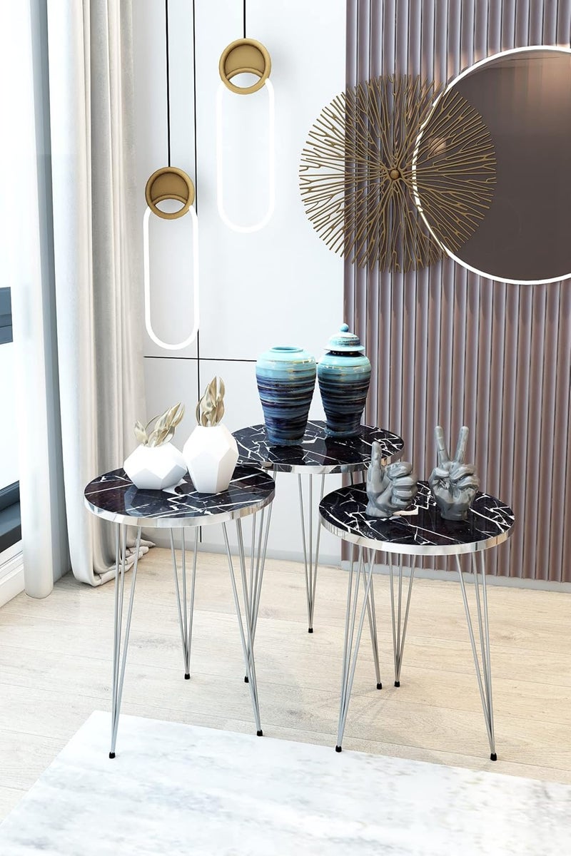 PAK HOME Set of 3 Nesting End Tables - Round Wood Stacking Coffee Side Accent Table with Metal Legs for Living Room, Office, Nightstands for Bedroom - Image 3