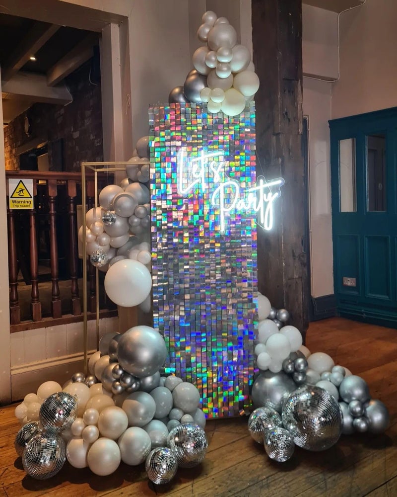 Kate Shimmer Wall Backdrop Silver Iridescent 3FTx4FT Square Sequin Wall Panel Backdrop Decor for Wedding Anniversary Birthday Party, 12 Panels - Image 4