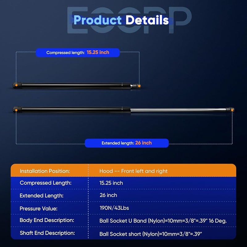 Toyota Avalon 2005 2012 Hood Lift Support Gas Struts Set of 2 - Image 4