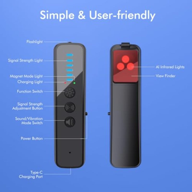Portable RF signal scanner for hotels travel home and office black aluminum alloy detects hidden cameras GPS trackers and bugs with AI-powered precision - Image 4