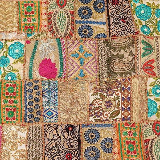AIVIK Table Runner for 6 Seater Dining Table Cotton Beaded Antique Handmade Rajasthani Patchwork Embroidered Home Decor Eating Areas at Party and Wedding 20 x 72 inches Golden - Image 3