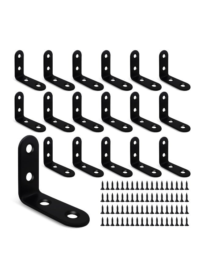 18 Stainless Steel L Bracket Corner Braces for Wood Shelves and Furniture with 72 Screws, 90 Degree Right Angle Support, 1.57x1.57 Inch - Image 1