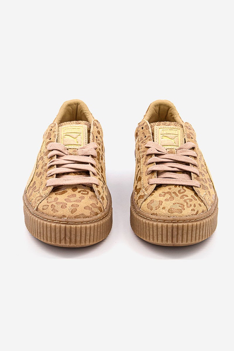 PUMA Women Basket Platform Leopard Sportwear Shoes, Tan  - Image 3