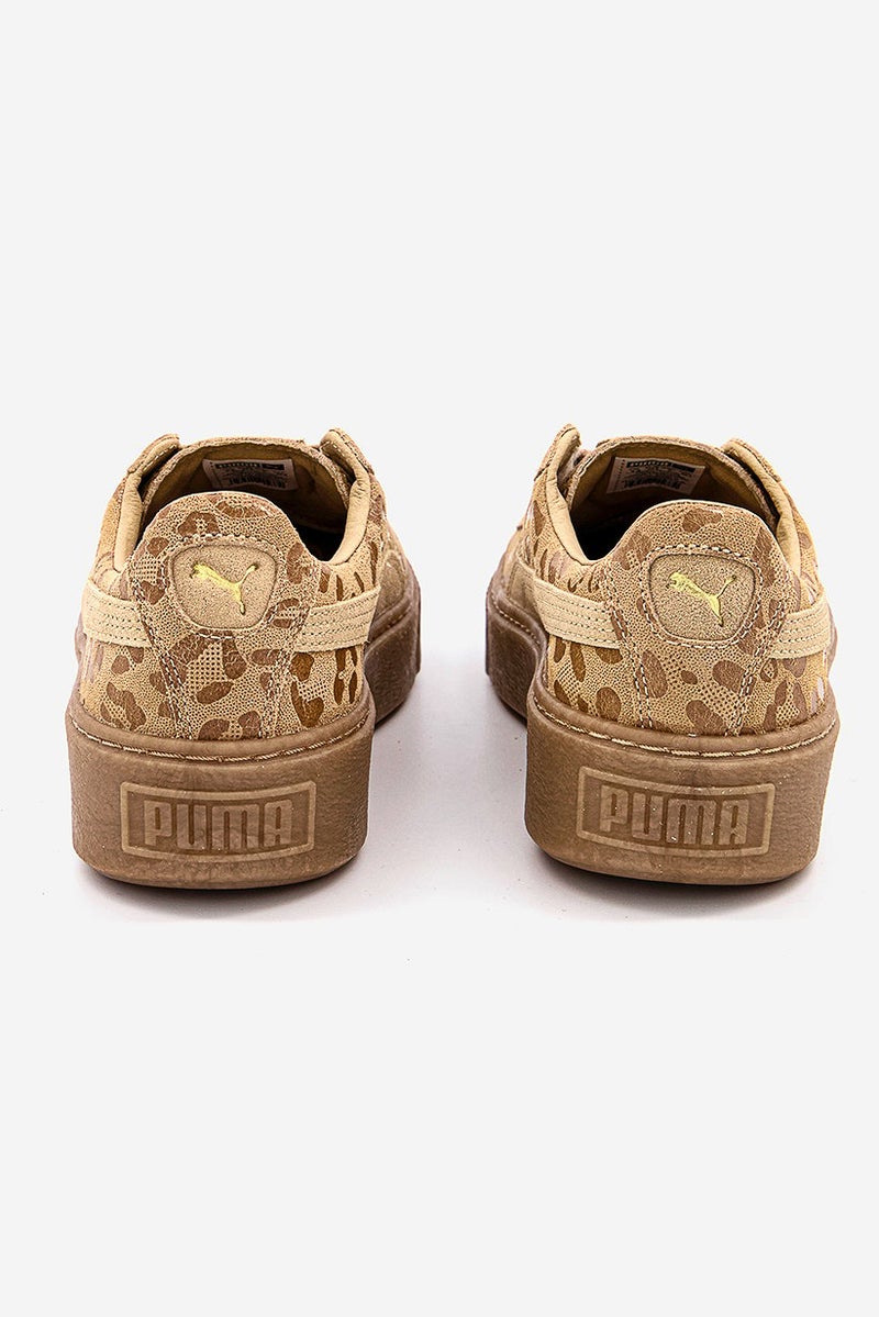 PUMA Women Basket Platform Leopard Sportwear Shoes, Tan  - Image 2