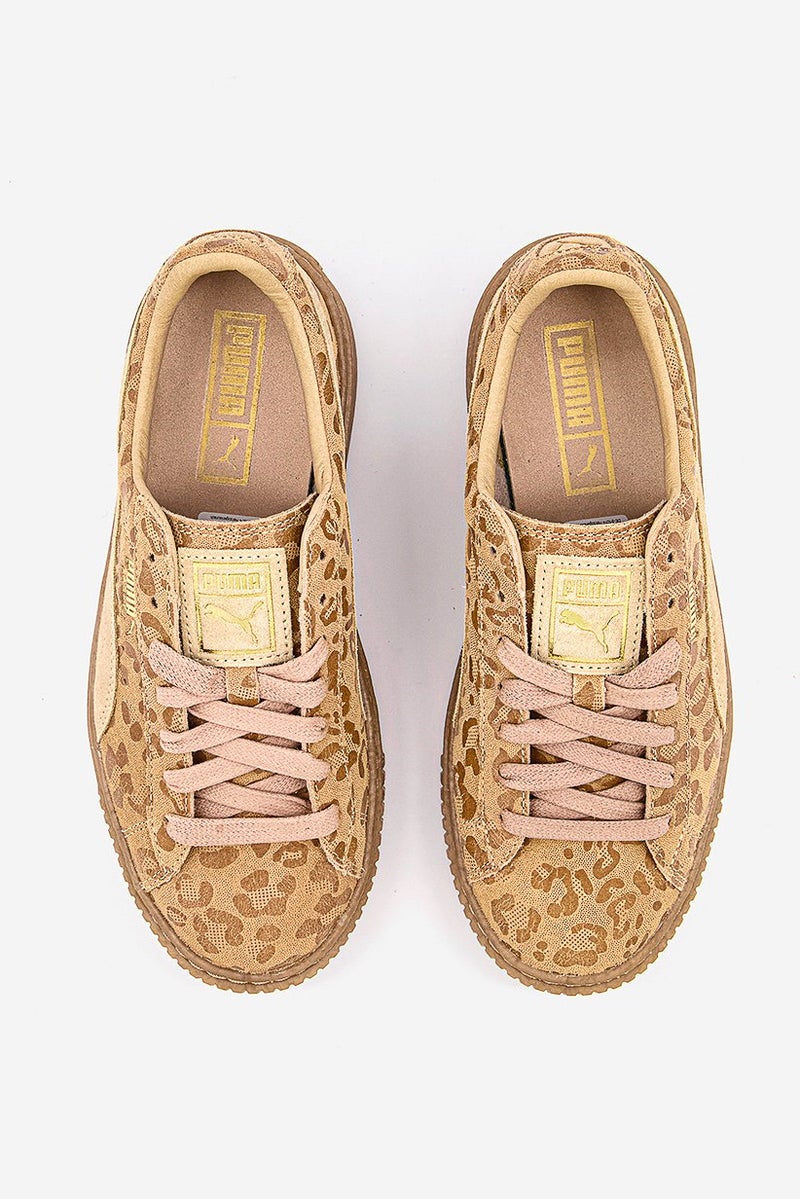 PUMA Women Basket Platform Leopard Sportwear Shoes, Tan  - Image 4