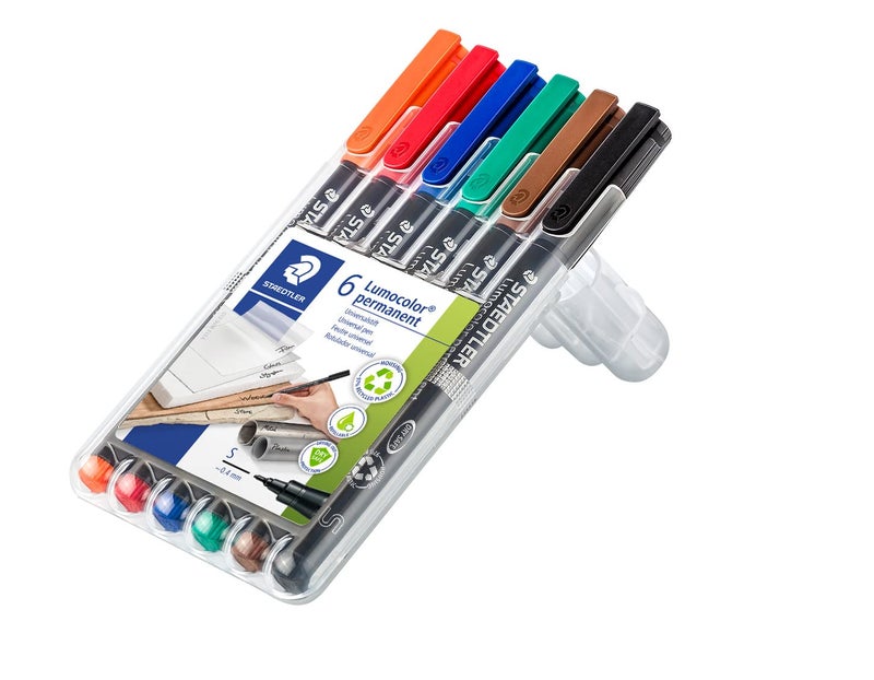 STAEDTLER 313 WP6 Lumocolor Universal Permanent Superfine Pens - Assorted Colours - Image 1