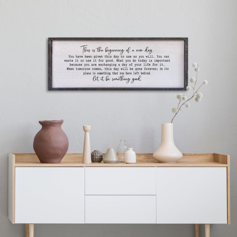 Surfapans This Is The Beginning Of A New Day Wall Decor 32"x12" Modren Large Farmhouse Living Room Inspirational Wood Framed Art Sign Office Home Inspiring Positive Quote Family Decoration (Black) - Image 5