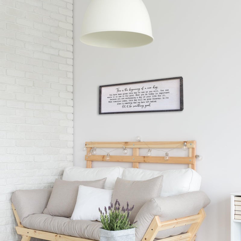 Surfapans This Is The Beginning Of A New Day Wall Decor 32"x12" Modren Large Farmhouse Living Room Inspirational Wood Framed Art Sign Office Home Inspiring Positive Quote Family Decoration (Black) - Image 4