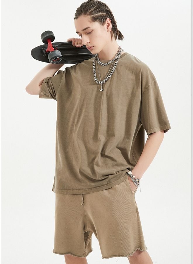 Mei Stylish Unisex Vintage Casual Loose Shoulder Oversize Crew Neck Shaded Short Sleeve T-shirt - Image 2