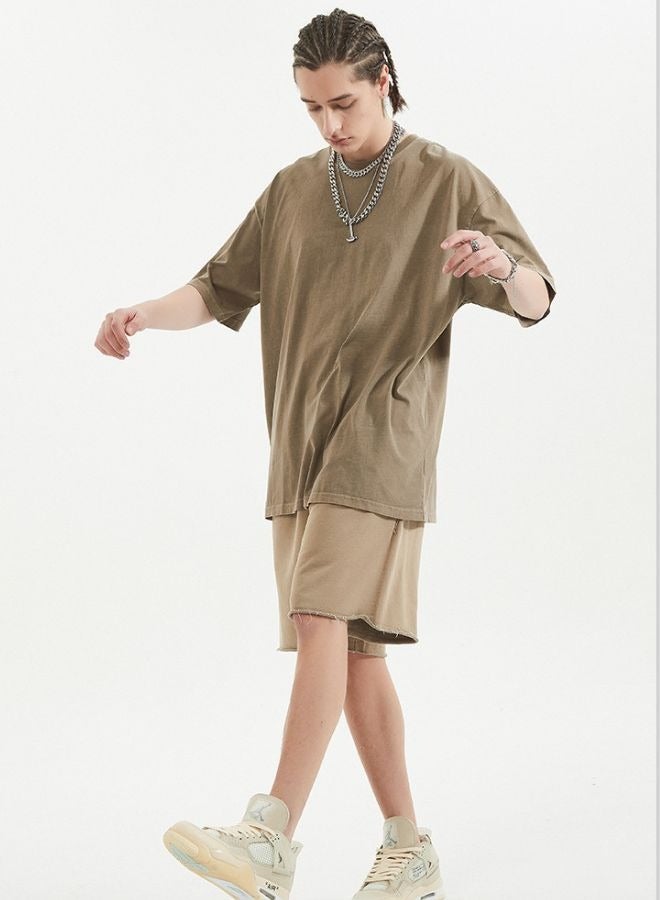 Mei Stylish Unisex Vintage Casual Loose Shoulder Oversize Crew Neck Shaded Short Sleeve T-shirt - Image 4