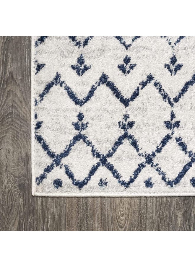 HANDPICKED FURNITURE Carpet Moroccan Style Grey For Living Room Bed Room Dining Room - Super Soft Durable And Stain Resistant - Navy Blue  - Image 4