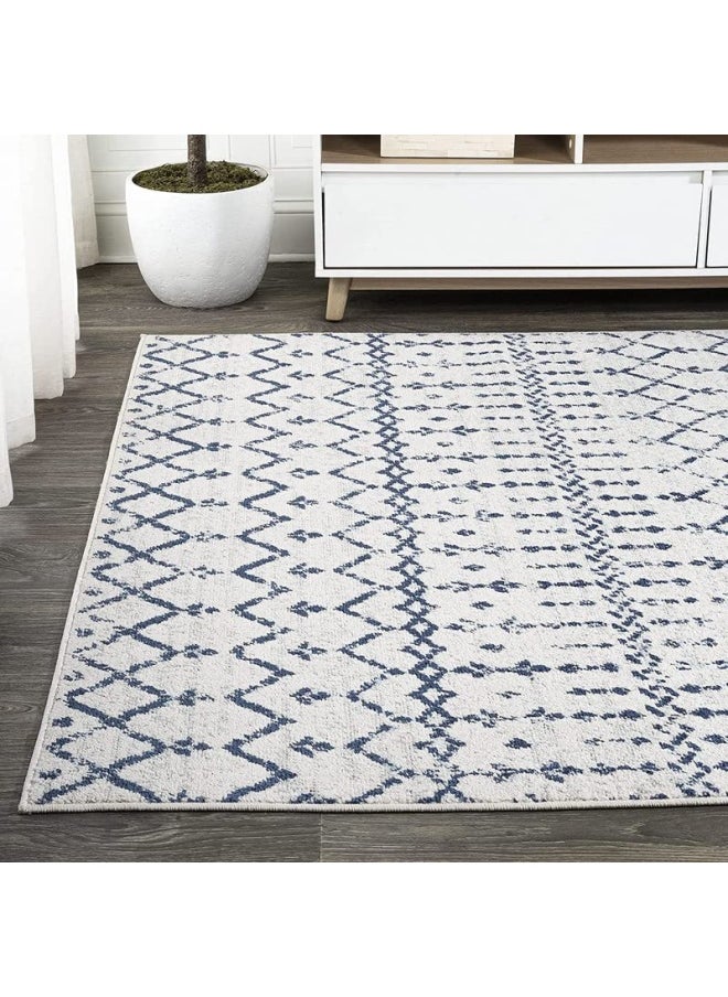 HANDPICKED FURNITURE Carpet Moroccan Style Grey For Living Room Bed Room Dining Room - Super Soft Durable And Stain Resistant - Navy Blue  - Image 2