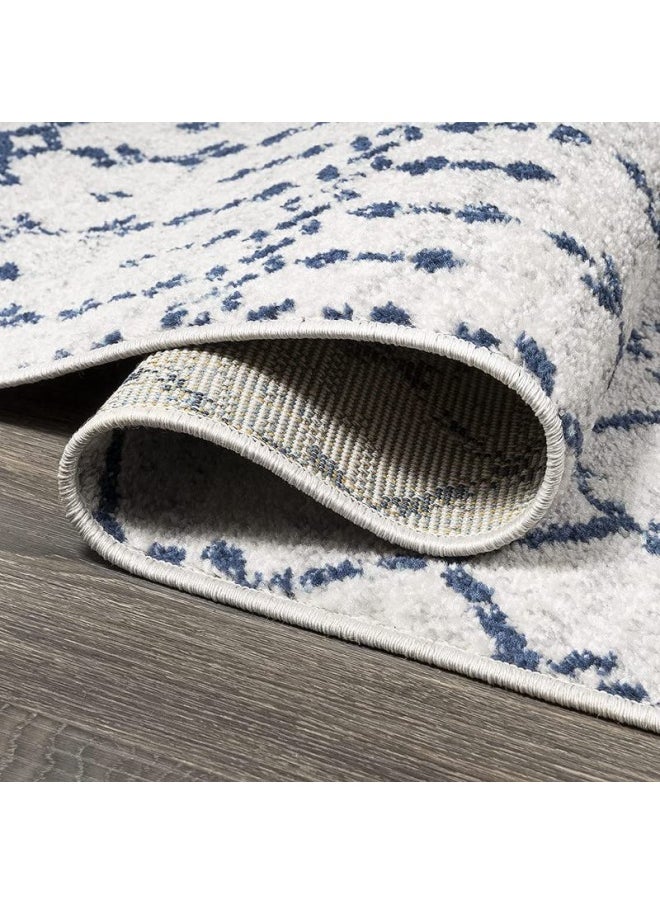 HANDPICKED FURNITURE Carpet Moroccan Style Grey For Living Room Bed Room Dining Room - Super Soft Durable And Stain Resistant - Navy Blue  - Image 3