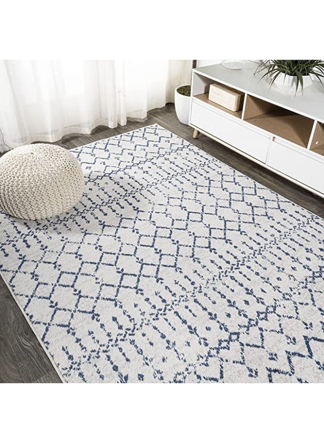 HANDPICKED FURNITURE Carpet Moroccan Style Grey For Living Room Bed Room Dining Room - Super Soft Durable And Stain Resistant - Navy Blue  - Image 1