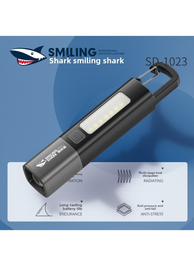 Smiling Shark Zoom Mini Flashlight High Brightness And Far Shoot COB Flood Flashlight Lock Design Outdoor Camping Flashlight-Color:5300 Fixed Focus Small Flashlight-white Light [built-in Battery 400mah]
