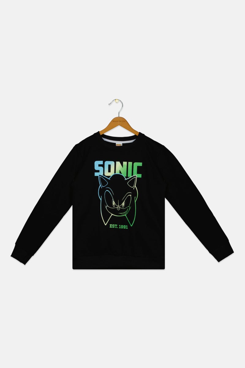 SONIC Kids Boy Crew Neck Graphic Print Long Sleeve Sweatshirt, Black - Image 1