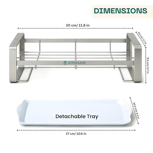 KITCH & KIN Stainless Steel Kitchen & Washroom Sink Organizer Rack with Drain Tray – Wall Mount Soap Stand, Sponge Holder & Adhesive Storage Organiser for Cleaning Essentials - Image 2