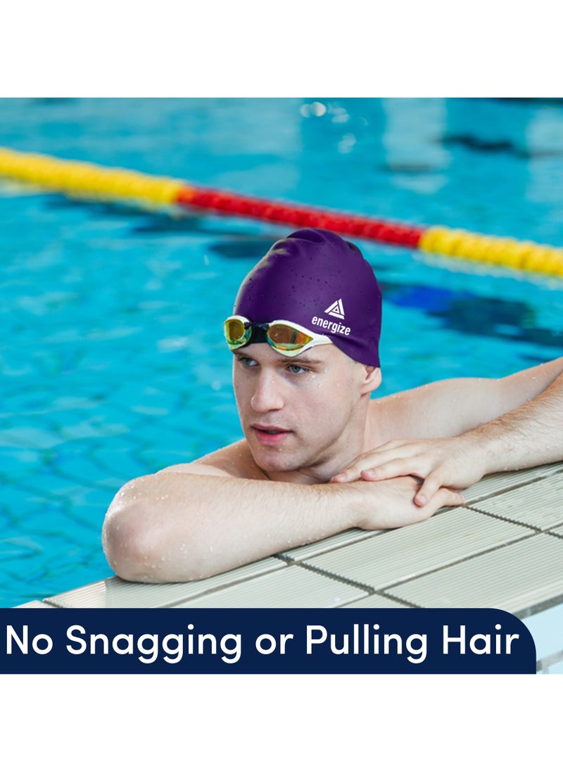 Energize Protective Silicone Swimming Cap for Men & Women, One Size Fits All, Easy to Wear, Ideal for Regular Use- Purple  - Image 2