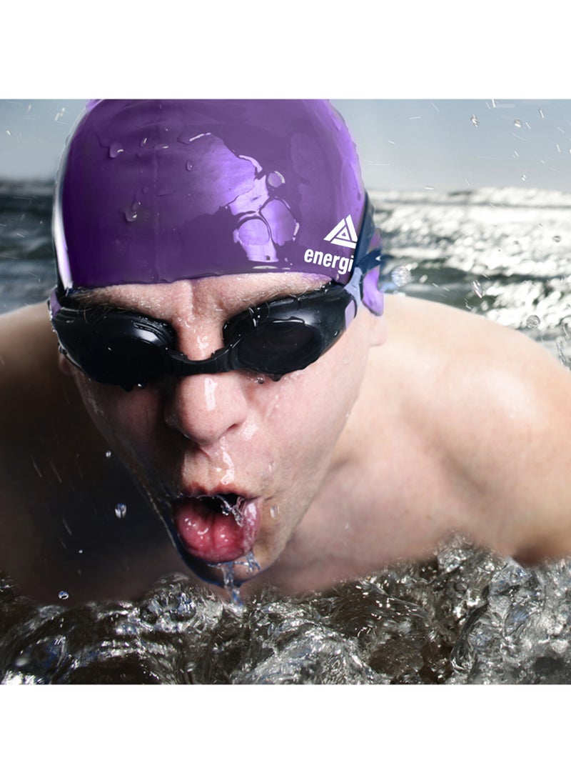 Energize Protective Silicone Swimming Cap for Men & Women, One Size Fits All, Easy to Wear, Ideal for Regular Use- Purple  - Image 3