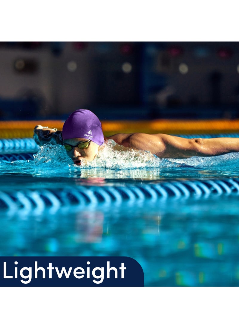 Energize Protective Silicone Swimming Cap for Men & Women, One Size Fits All, Easy to Wear, Ideal for Regular Use- Purple  - Image 4